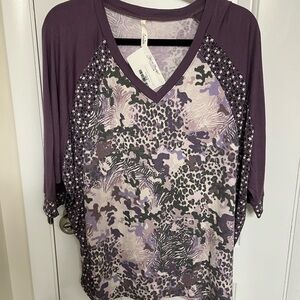Celeste Purple and White Patterned Top